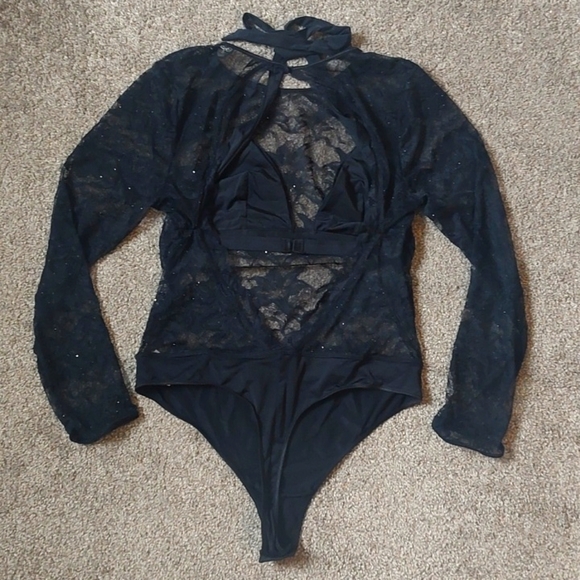 New With Tags La Vie En Rose Size Large Long Sleeve Lace & Microfiber Teddy - Picture 6 of 11